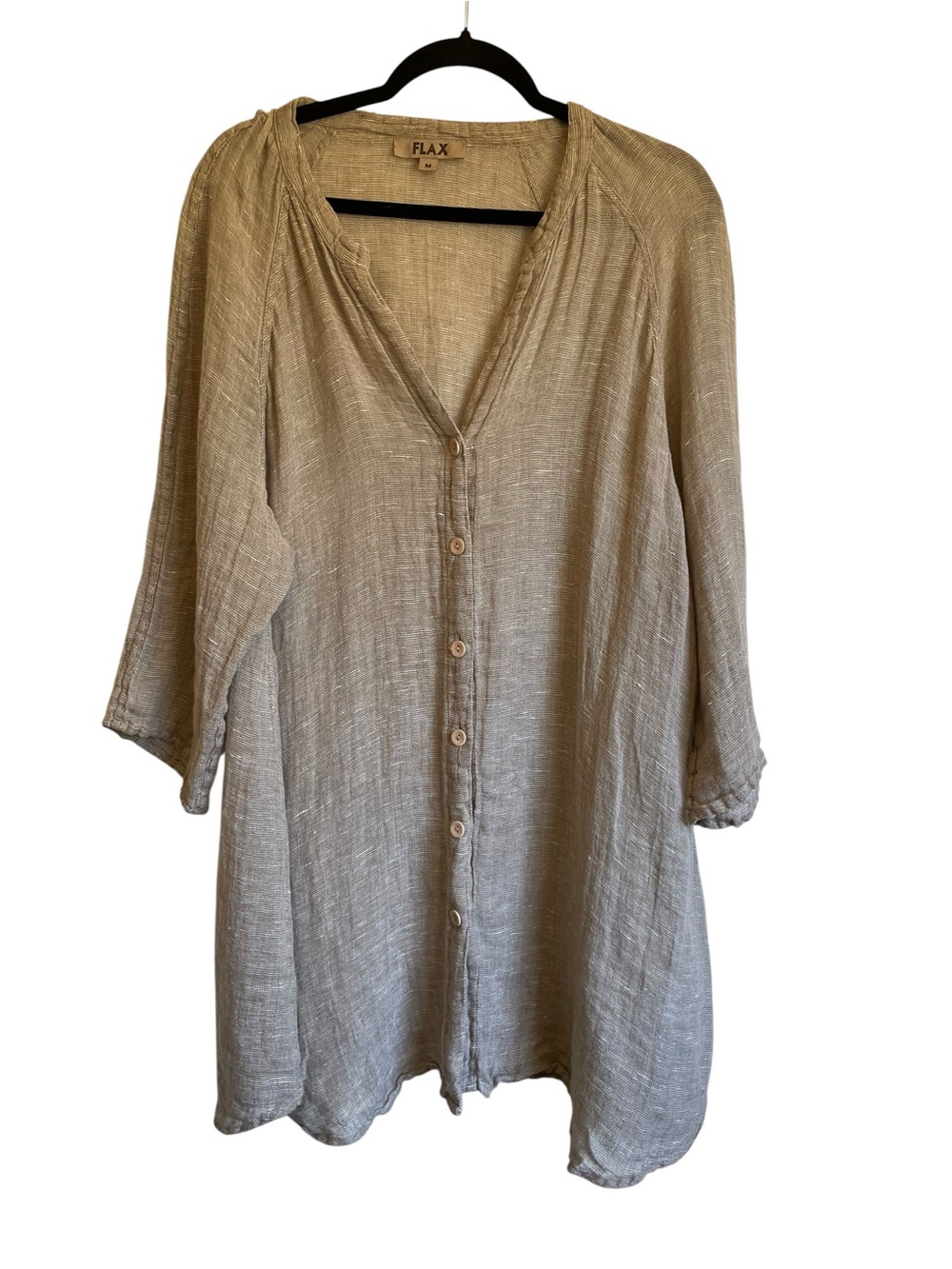 FLAX Lithuanian Linen Oversized Relaxed Fit Button Down Shirt Blouse Tunic M